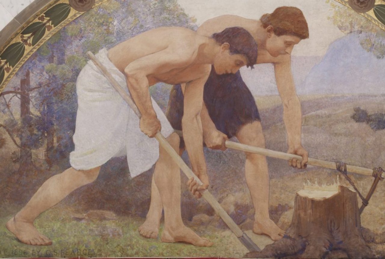 Labor mural in Lunette from the Family and Education series by Charles Sprague Pearce 1896