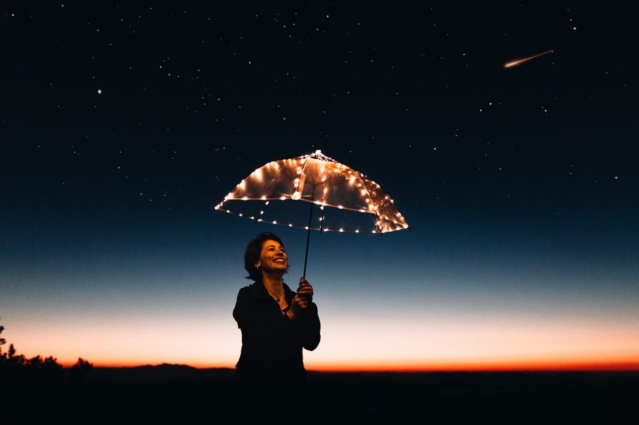 woman-holding-transparent-umbrela-with-lights-astronomy-dark-dawn-dusk